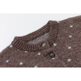 Vintage Dot Knit Cardigan with Scarf Set