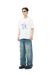 FLAME STAGE PANTS - WASHED BLUE