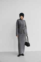 Ribbed Wool Maxi Skirt-GREY
