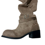 Rustle Buckle Strap Soft Slouch Suede Long Boots