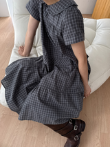 round collar check midi dress 