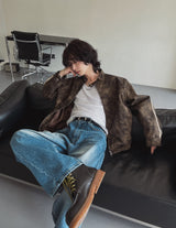 Bolt piping crack leather jacket