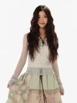 [Rose Island] Layer upon layer of islands, color-blocked ruffled edges, elastic layered double-color base shirt, light and transparent feel layered inside and out