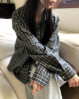 Timin Check Collar Pocket Loose-Fit Long Sleeve Shirt