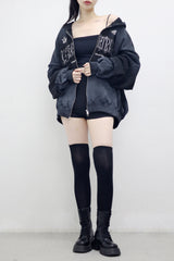 (Unisex) Wind Embroidery Dirty Hooded Zip-Up