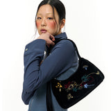 Multicolour Embroidery Velvet Mini Bag _ BLACK