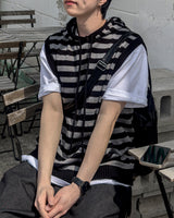 Broad Stripe Knit Hoodie Vest