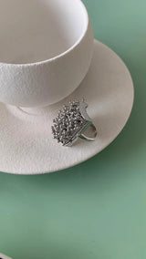 Bold silver line ball tassel ring