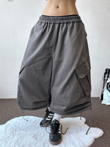 Genie Eyelet Stud Rope Balloon Cargo Bermuda Shorts 3color