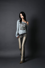 ONE SHOULDER SUEDE TOP #EMERALD BLUE
