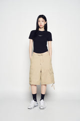 25SS BASIC LOGO HEM LINE CROP SHORT SLEEVE T-SHIRT BLACK