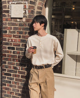 ローチワッフルヘンリーネックロングスリーブTシャツ