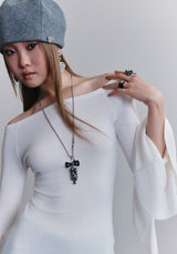 BOW&GRAPE LONG NECKLACE (CREAM)