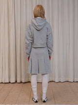 rirri Charcoal Heavyweight 100% Cotton Bow-Detailed Hoodie Set (Zippered Hooded Sweatshirt + Pleated Skirt)