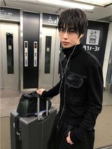 ブラック レザー ニット ジップアップ