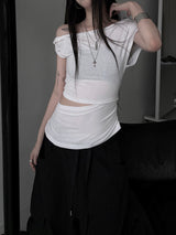 clean off-shoulder slit T (3color)