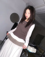 (2color) Check Frill Layered Roll-Up Long Sleeve Tee