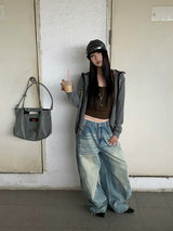 Curved Braided Wide Denim Pants