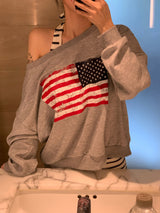 Western American Flag One-Off Shoulder Sweatshirt (6c)