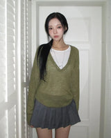 Monde Button Deep V-Neck Mohair Knit