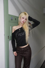Rhinestone one-shoulder Top