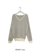 26FW★ [BAONHAUS] Sevnin Stripe V-Neck Knit