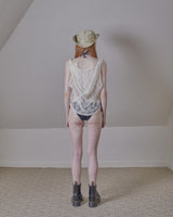 ethnic lace hoodie sleeveless / white