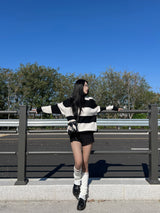 [UNISEX] Take Hachi Dangara Striped Collar Neck Long Sleeve Knit (5 colors)