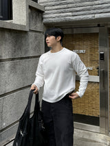ワッフルダイアゴナルボタンクロップロングスリーブTシャツ