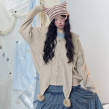 Vintage Knit Balaclava Hood Cardigan Set