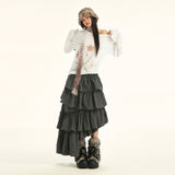 Vintage Check Tiered Maxi Skirt