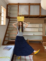 Cozy Navy Flower Frill Long Banding Skirt