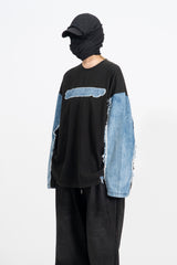 シスカットオフデニム長袖Tシャツ