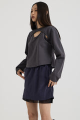Cotton Layered Long Sleeve T-Shirt, Charcoal