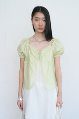 Frill Trim Tie-Front Blouse (Mint)