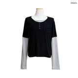 (2color) Binding Pocket Peach Layered Long Sleeve Tee