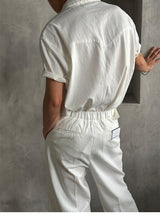 [MUSCLE FIT] Cool ever western denim half shirts (White)