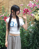 [SET]レンサドットプリントレースリボンオフショルダーショートスリーブTシャツ