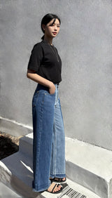 3RD REORDER TWO-TONE CONTRAST DENIM PANTS code 25006