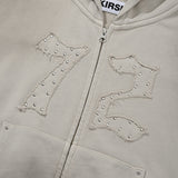 VINTAGE WASHING STUD POINT CROP HOODIE ZIP UP [OAT MEAL]