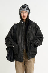 Fur lining leather blouson jumper