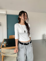 ボートネックミッドスリーブTシャツ (4C)