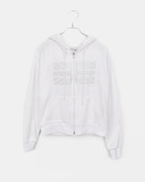 Jibil Rhinestone US フラッグクロップドロングスリーブフーディージップアップ