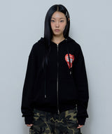CRIMSON HEART HOOD ZIP-UP (BLACK)_F24ZA964