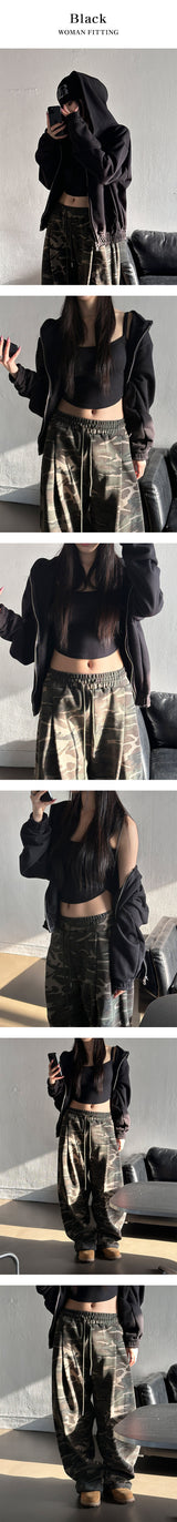 [Unisex] クロップ2wayフードジップアップ(3color)