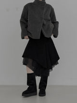 Corduroy Chiffon Unbalanced Midi Skirt