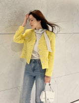Bowl Check V-Neck Pearl Tweed Jacket