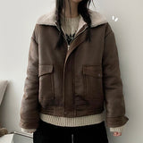 Shuntz woolen collar suede jacket