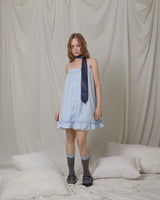 Button-up ruffle dress / sky blue