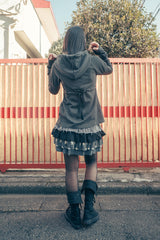 Stripe babydoll hoodie zip-up (Charcoal)